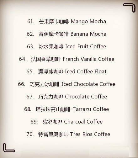 咖啡英文单词大全,咖啡英文菜单大全