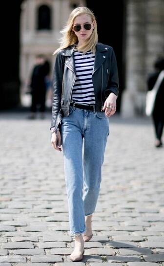 黑色修身机车短款皮衣搭配,短款机车皮衣高级穿搭小个子