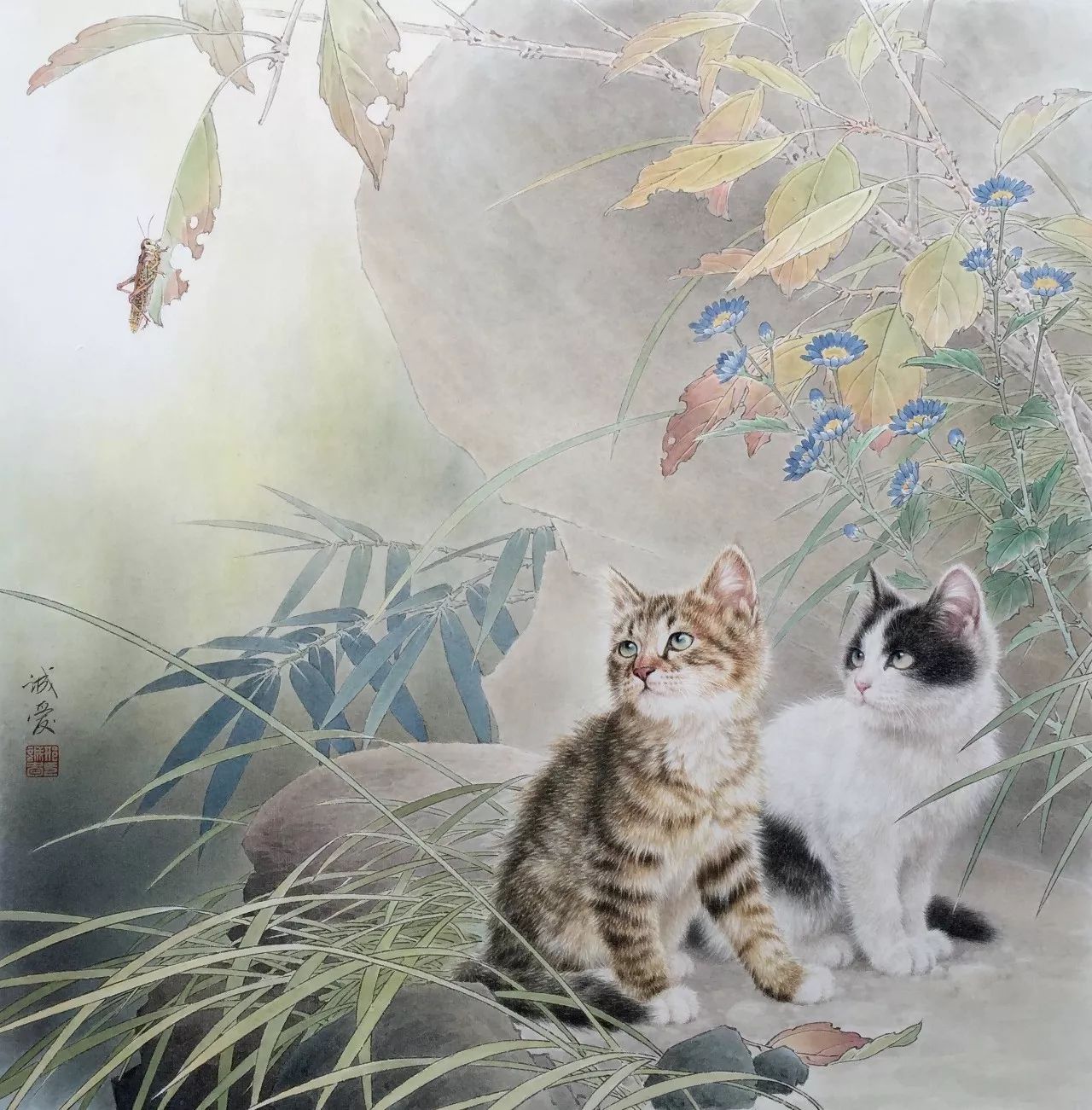 邢诚爱工笔画猫的图片,邢诚爱工笔画猫兔子高清大图