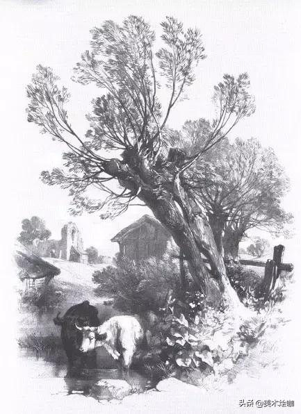 高清素描临摹风景图入门,素描画画教程7-12岁风景图