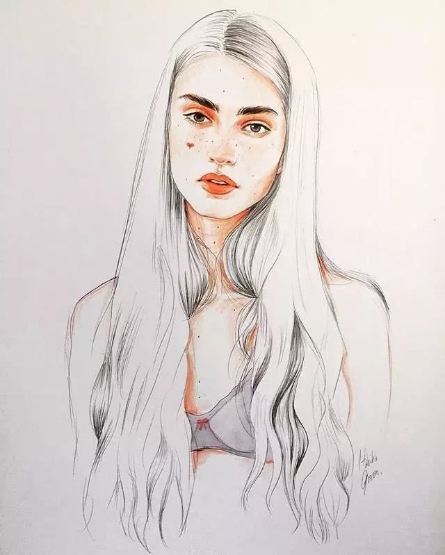 淡淡的彩铅插画，好迷人、性感