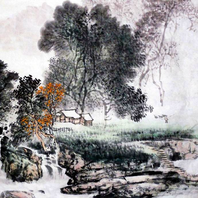 杨昌林山水画,现代水墨林溪山水画