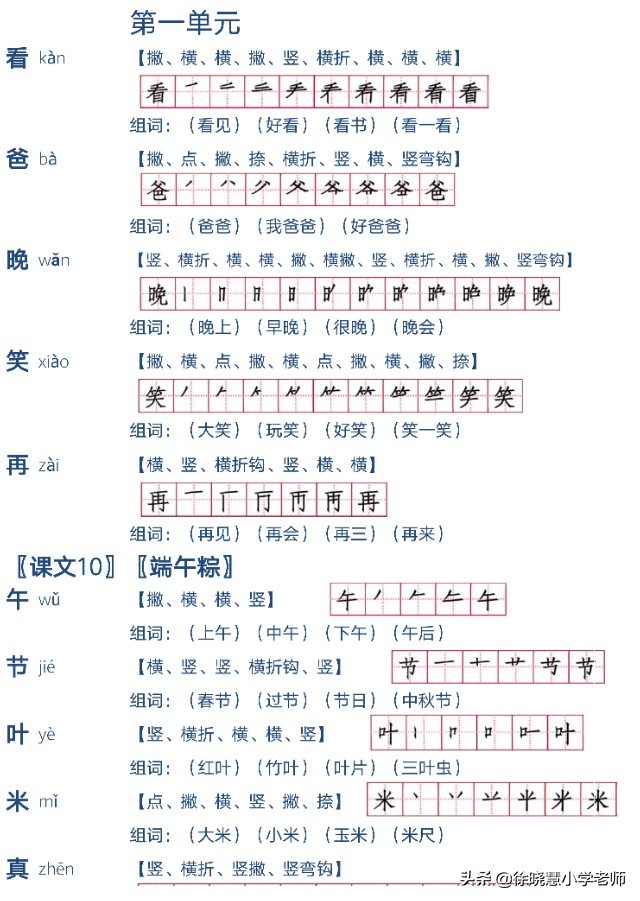 一年级所有一类生字的笔顺和拼音,一年级语文下册生字笔顺组词讲解