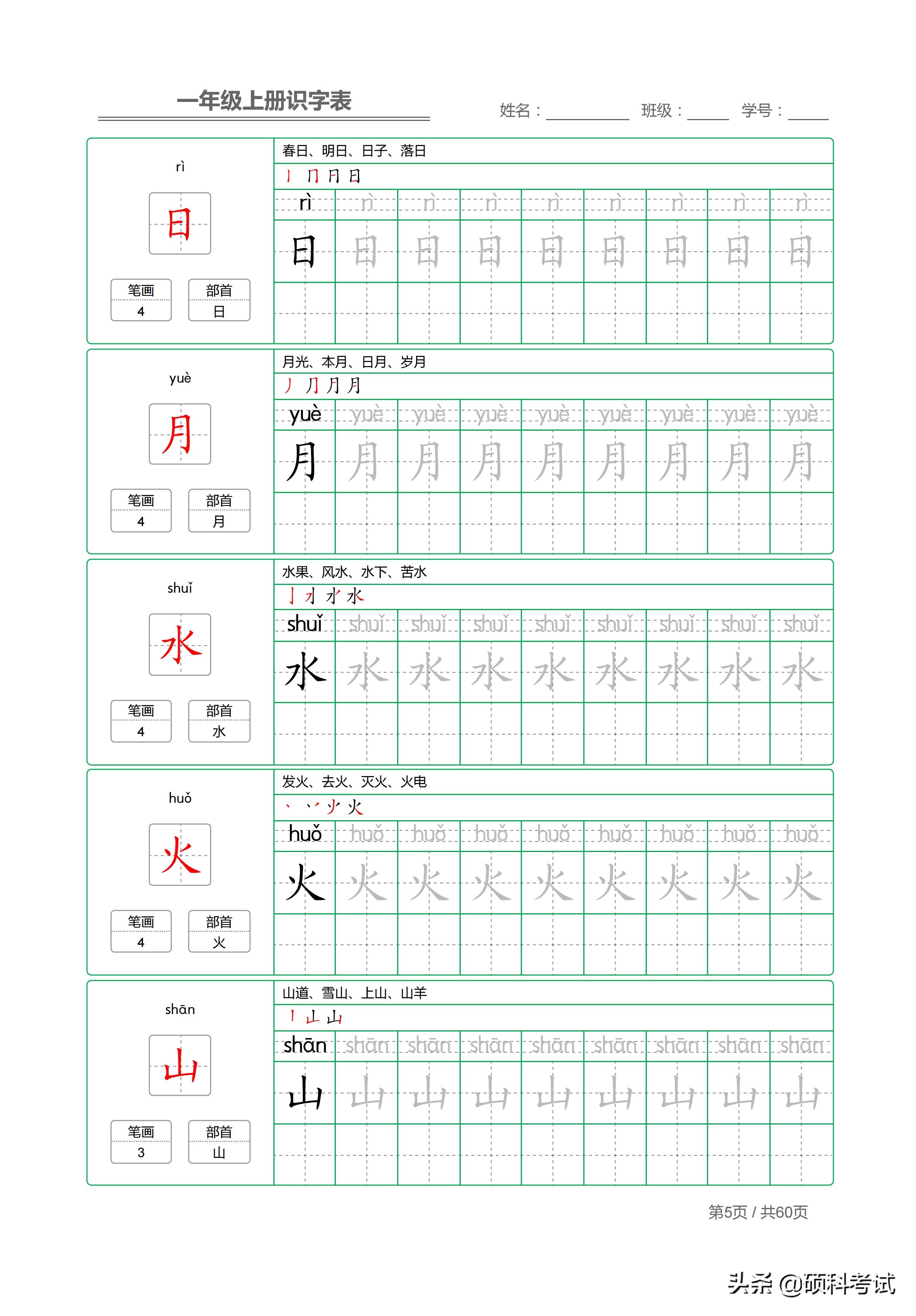 部编版一年级上册生字表笔画,一年级上册字帖人教版带笔顺拼音