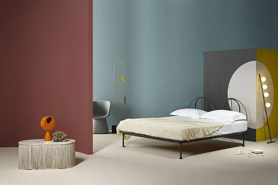 卧室床柜一体效果图,现代简约卧室家具全套