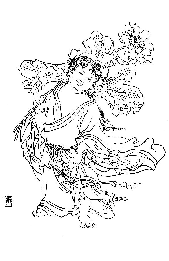 彭连熙工笔白描人物作品,工笔戏曲净角人物白描底稿