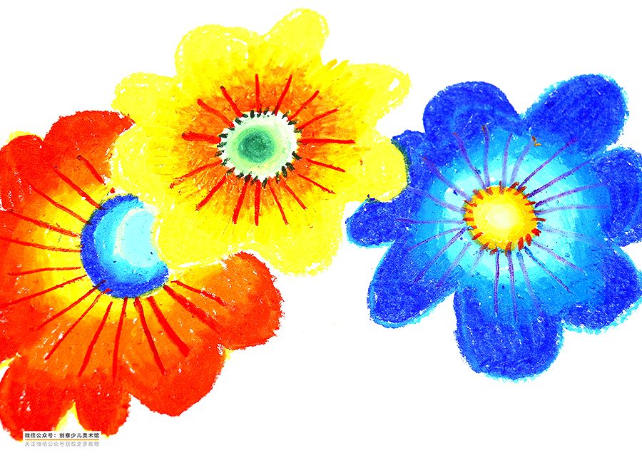 幼儿园油画棒画花朵简单漂亮,油画教程简单儿童画小女孩