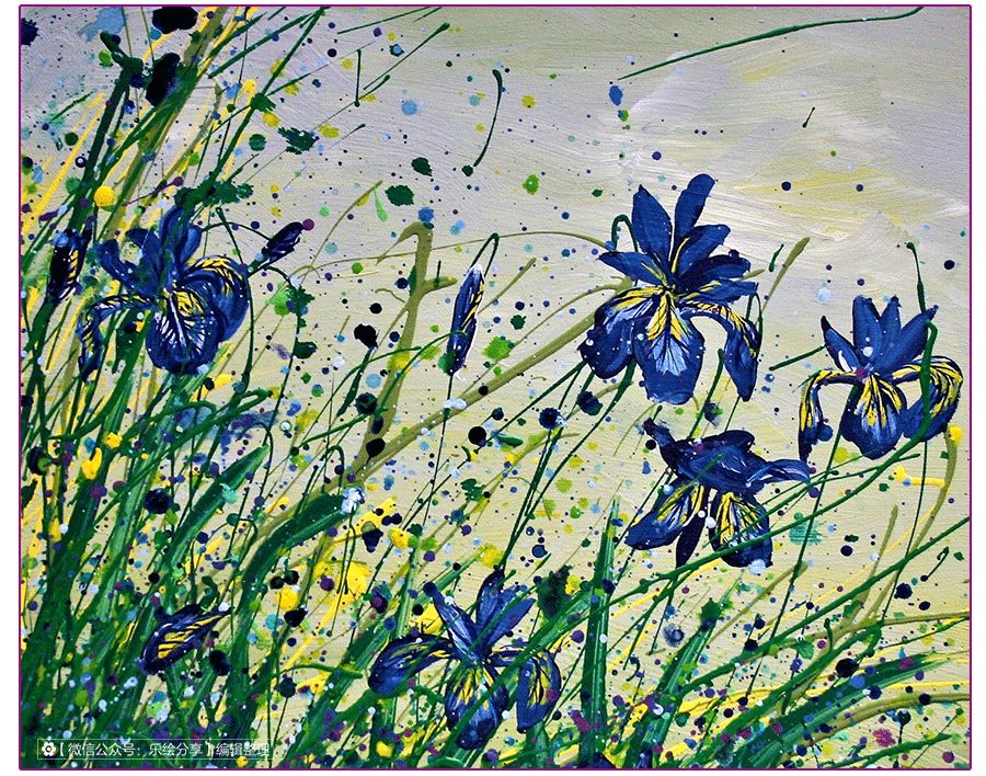 膏状水彩颜料绘画花草,藤蔓植物创意画颜料