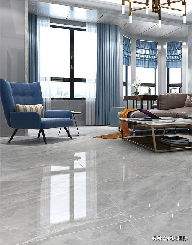 轻奢风格客厅用深色地砖效果图,现代轻奢装修风格地砖选什么颜色