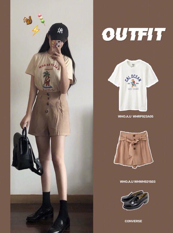 25岁之后更要打扮！黑色短裤+白T恤显出细腰大长腿，少女心满满