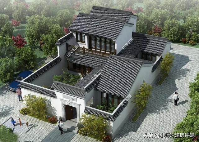 农村三合院五间正房效果图大全,2层中式三合院正房和厢房分开