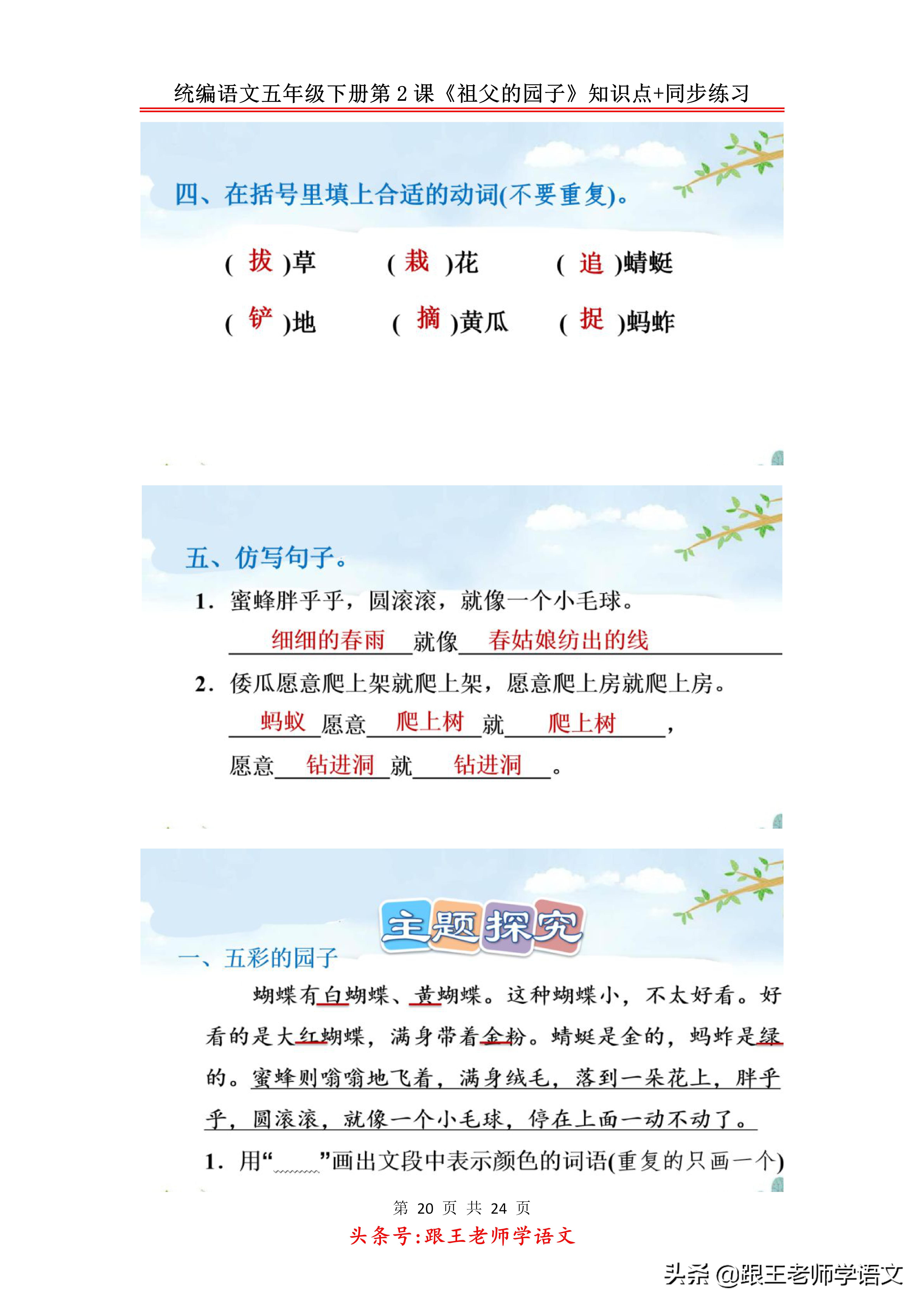 五下语文书祖父的园子预习笔记,五年级下册祖父的园子的好词好句