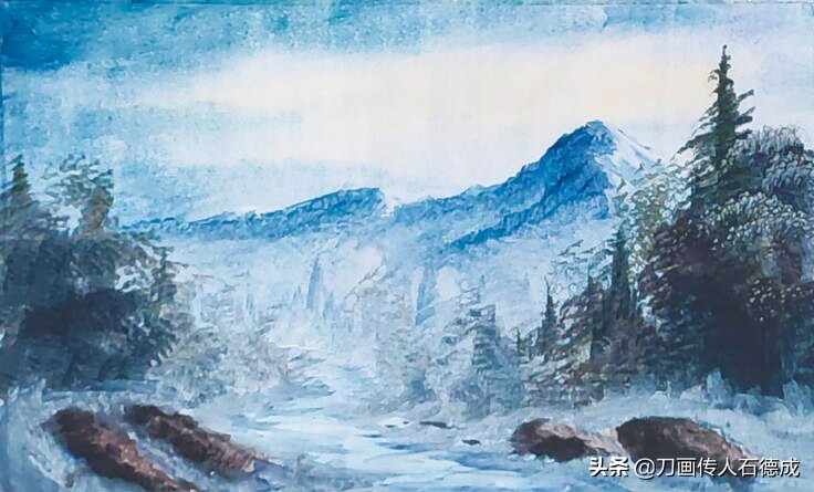 水墨画雪景简单的画法,刀画雪景