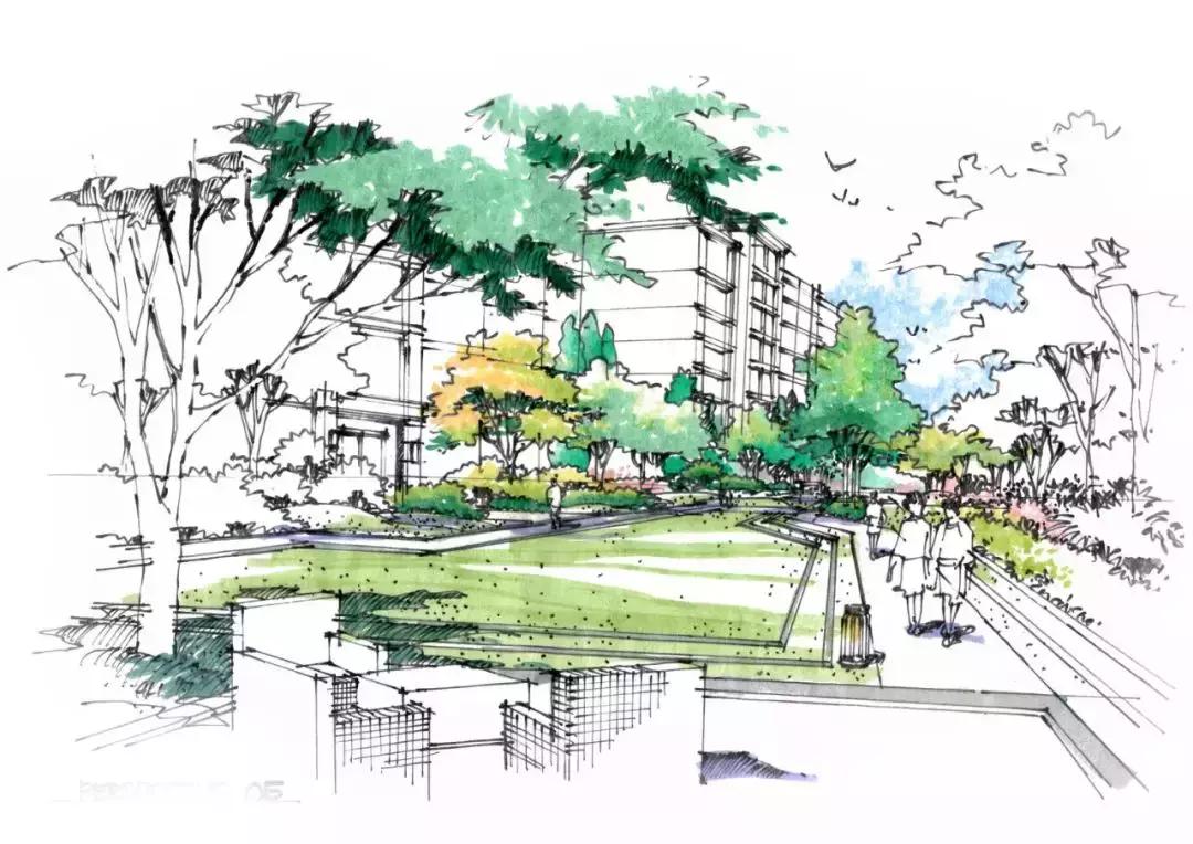 手绘效果图设计详解,干货五幅景观手绘效果图步骤图解
