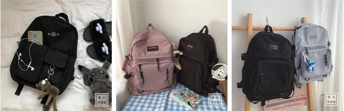 黑色抽绳双肩包出街百搭,双肩包出街推荐大学生小巧