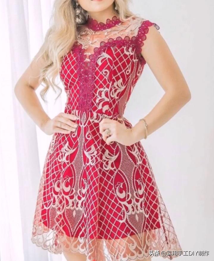 布艺拼接格子裙子,蕾丝拼贴连衣裙