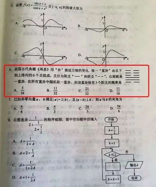 易经入高考题,2019年高考数学卷易经八卦
