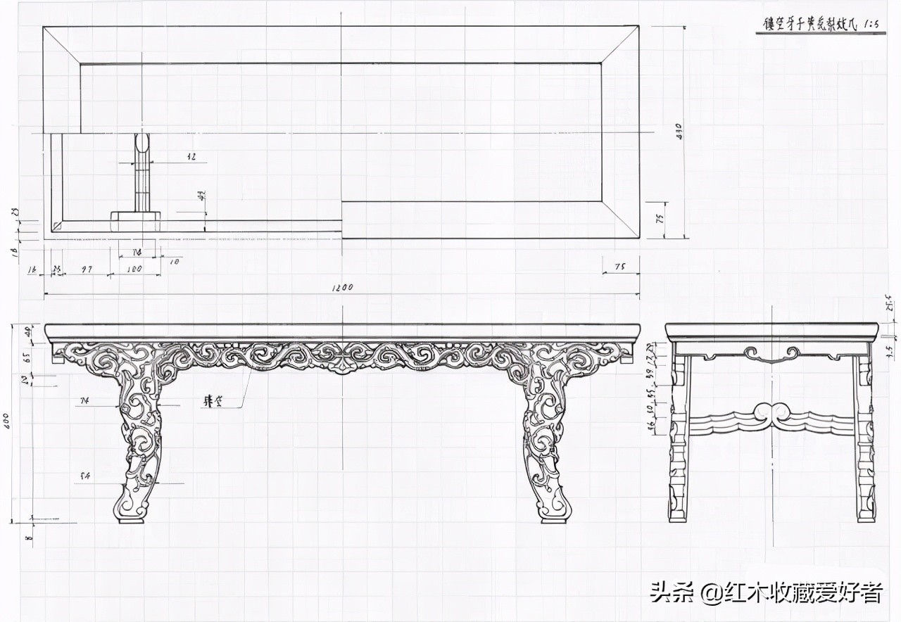 中国传统家具手绘三视图,古典家具设计图纸