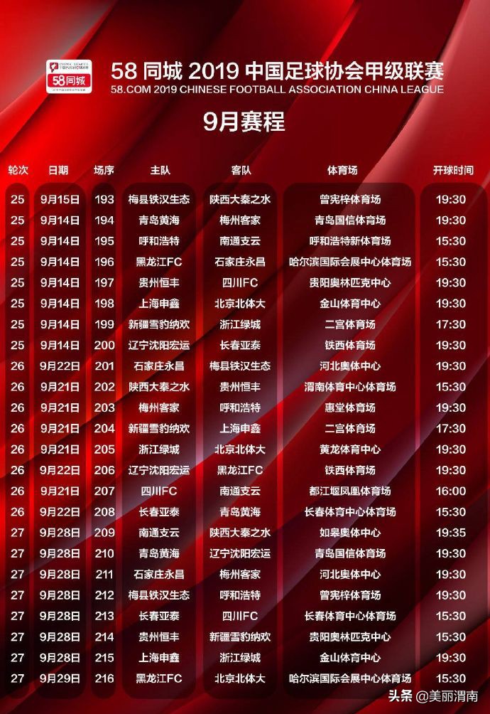 2019年中国足球甲级联赛赛程表,2019中国足球甲级联赛赛程