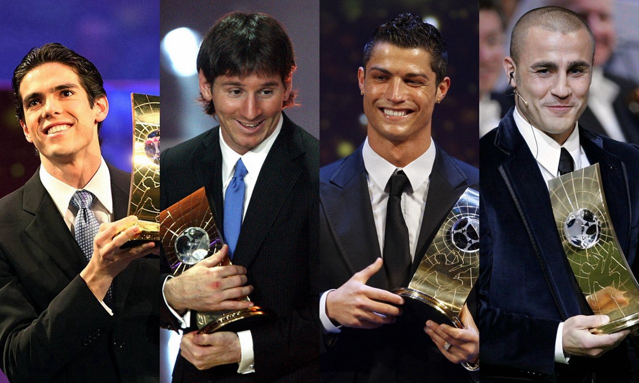 世界足球先生c罗梅西内马尔,梅西莱万c罗金球奖登场