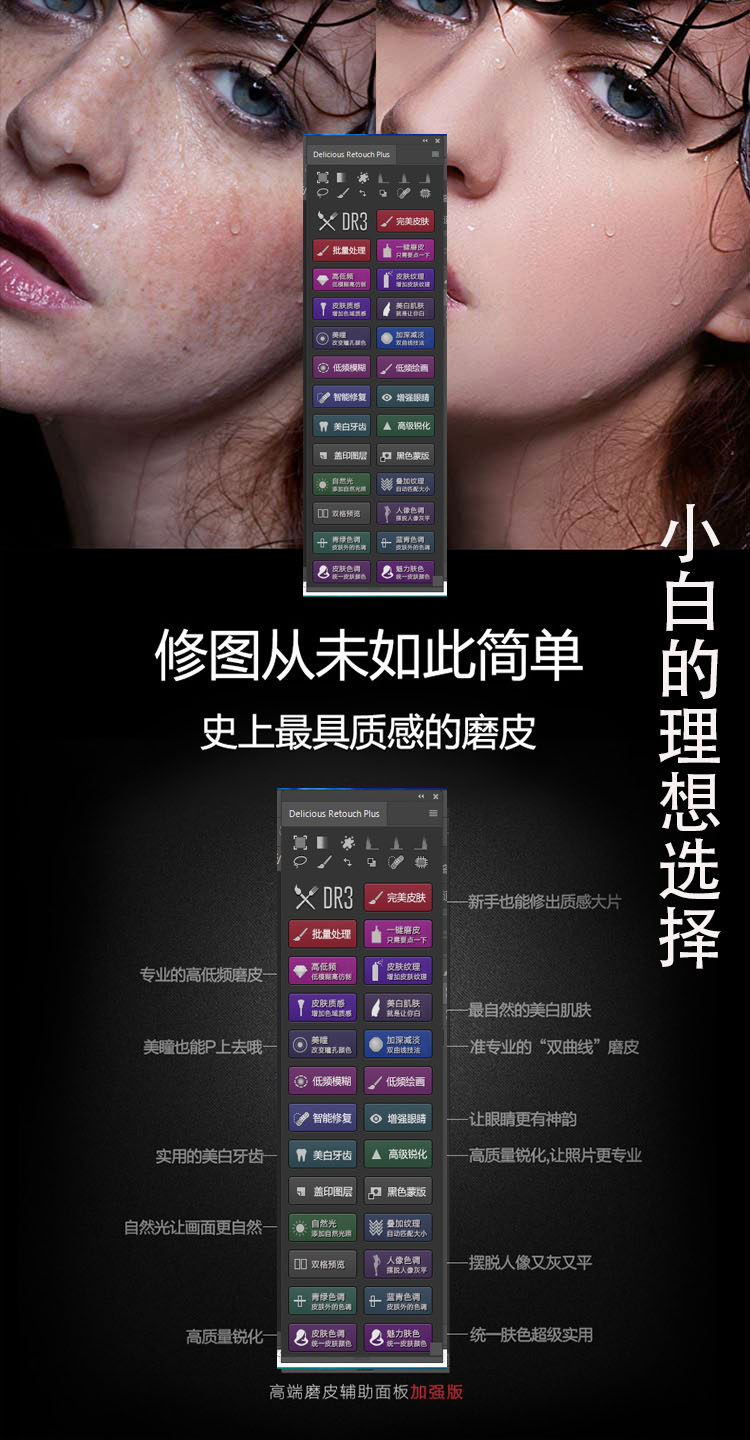 PS磨皮插件dr4.5插件一键人像CC2018dr3增强版精修滤镜PS磨皮插件