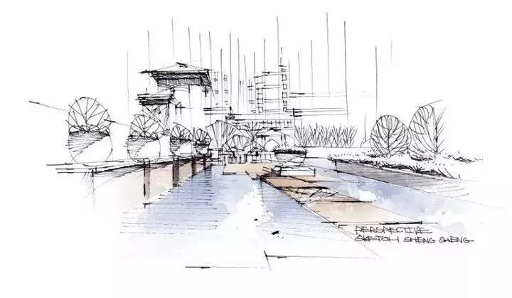 手绘效果图设计详解,干货五幅景观手绘效果图步骤图解