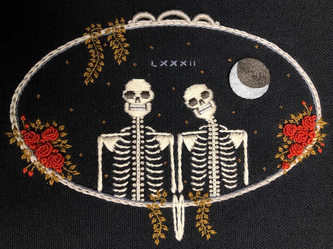 刺绣半袖骷髅,牛仔刺绣骷髅