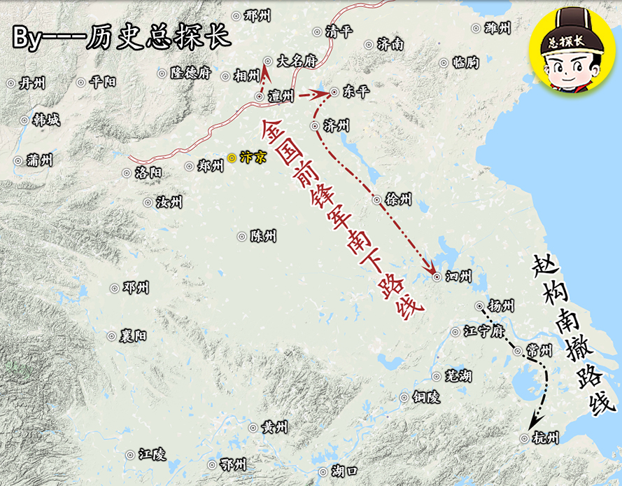 金国入侵南宋地图路线,南宋赵构南逃路线