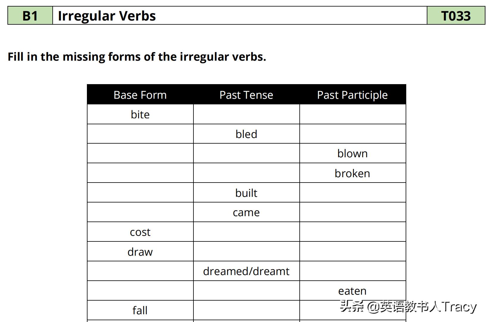 tracy英语笔记,英文歌中有不规则动词