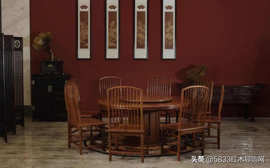 便宜红木新中式圆餐桌,雕花圆形组合中式红木餐桌