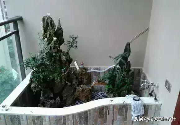 一米宽的阳台怎么设计鱼池假山,上海阳台流水假山鱼池景观设计