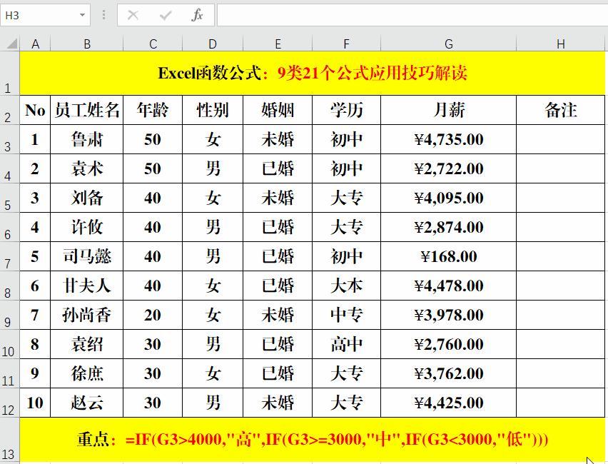 excel表格常用的公式用法讲解,excel20个常用公式和示例