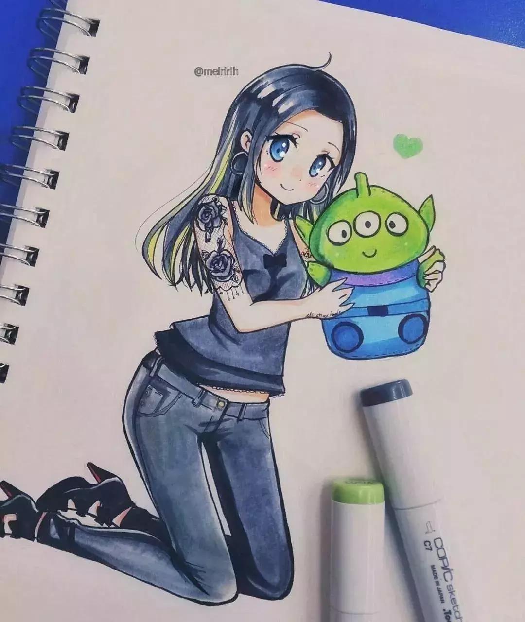 可爱动漫人物手绘马克笔,马克笔好看的动漫人物