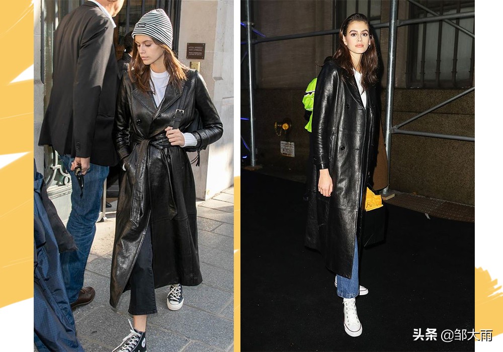 kaia匡威鞋街拍,黑色匡威黑色裤子穿搭