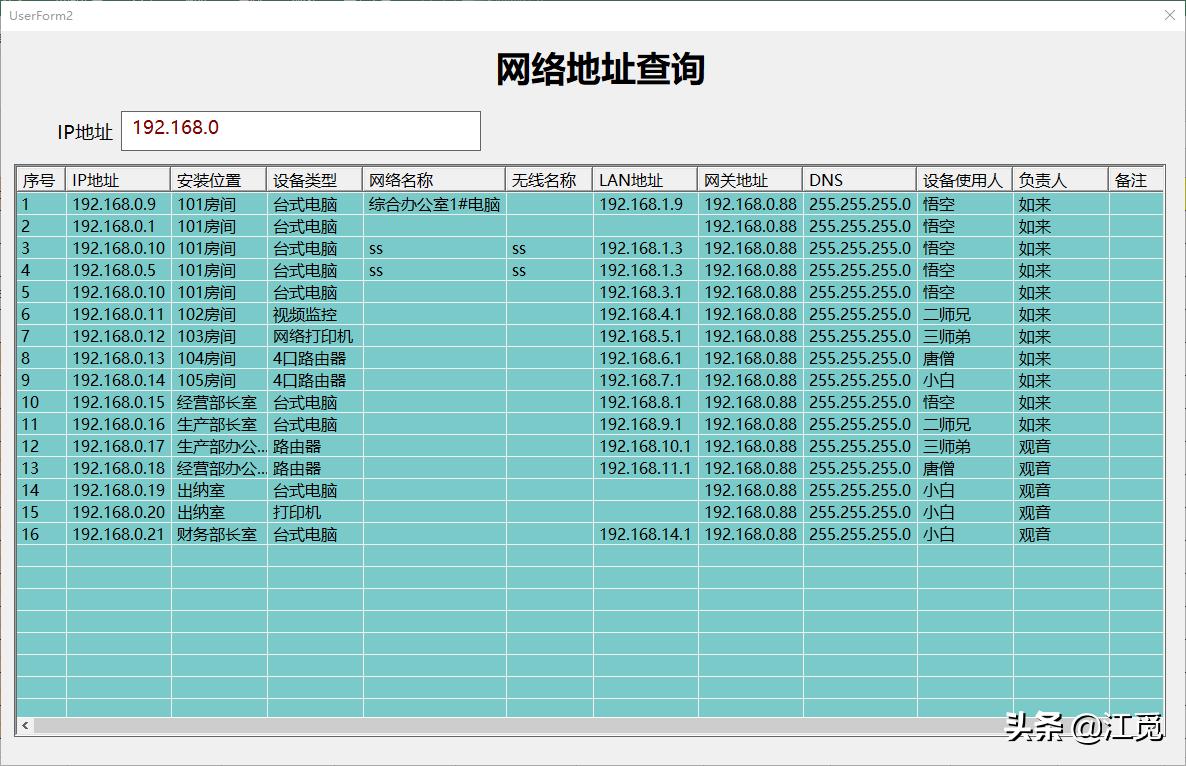 网络IP地址分配，公司局域网电脑、打印机监控摄像头地址管理