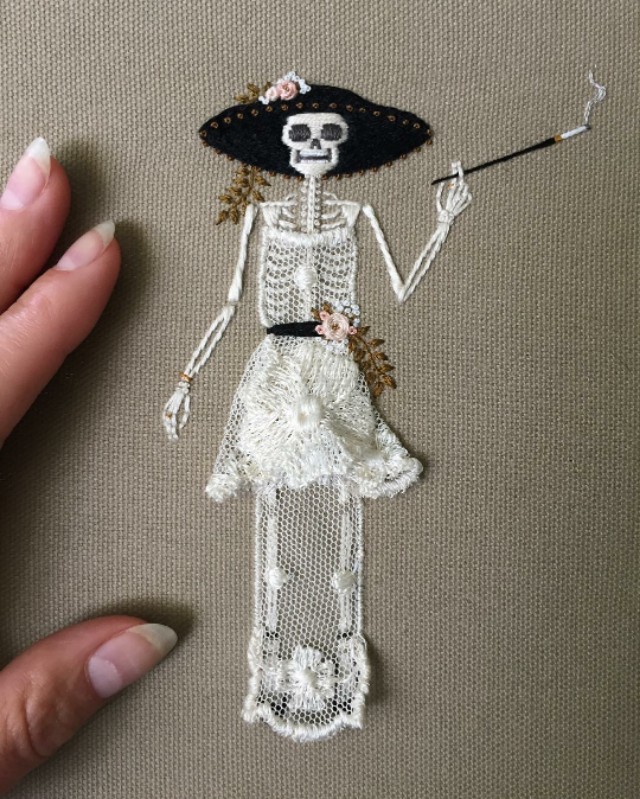 刺绣半袖骷髅,牛仔刺绣骷髅