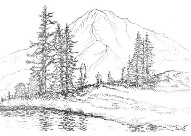 6-12岁儿童风景速写课程入门网课,风景速写临摹图片高清树和房子