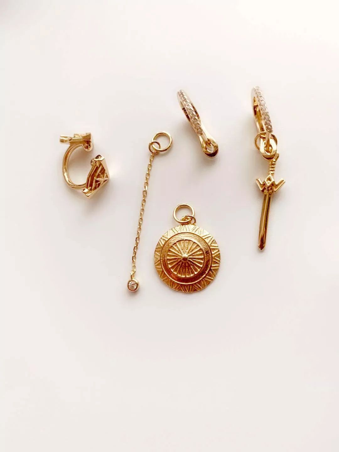 复古金重工项链,复古金项链配纯金吊坠