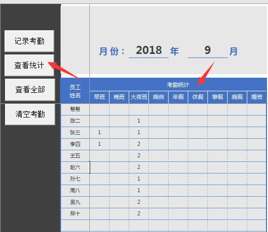 vba中员工考勤数据如何按日期分类,excel使用技巧全年考勤汇总