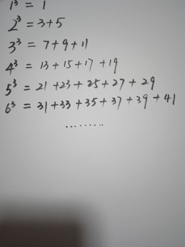 任意大于1的正整数m的三次幕均可”分裂“成m个连续奇数的和。n³