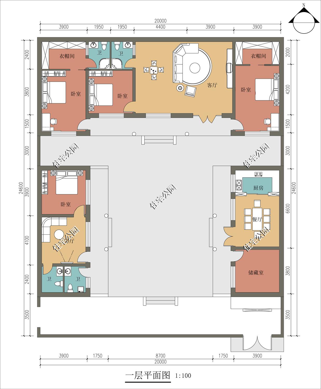 经典中式二层合院户型图,中式最好看的户型图