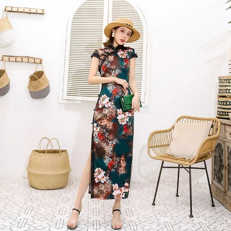 真丝旗袍价格高点的牌子,正品金丝绒真丝改良旗袍