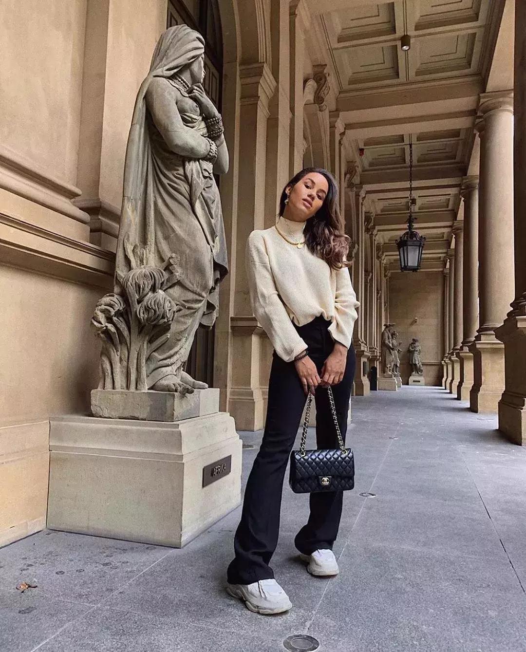 黑色阔腿裤加长版垂感慵懒风秋冬,秋冬慵懒感阔腿裤