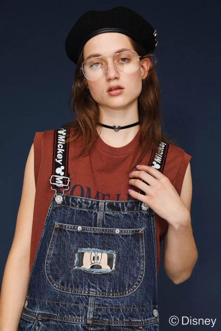 迪士尼联名格子裤正品,moussy迪士尼联名刺绣