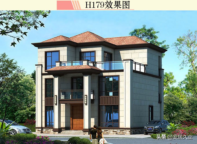 开间13.50米进深12米三层复式,8x13米农村三层复式旋转楼梯别墅