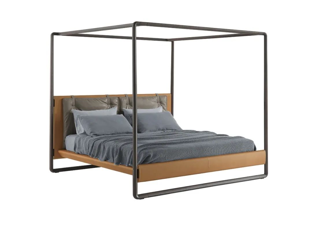 卧室床柜一体效果图,现代简约卧室家具全套