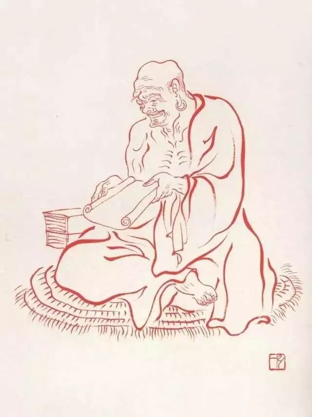 弘一法师的蓝底描金十八罗汉作品,弘一大师100万罗汉图写意