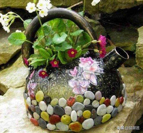 废物改造花盆绿植,旧物改造吊兰花盆