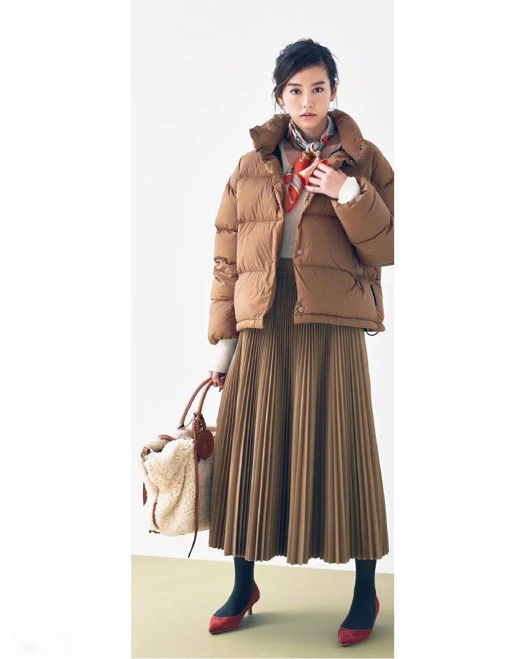 高领毛衣裙穿搭中长款,褶皱裙羽绒服穿搭