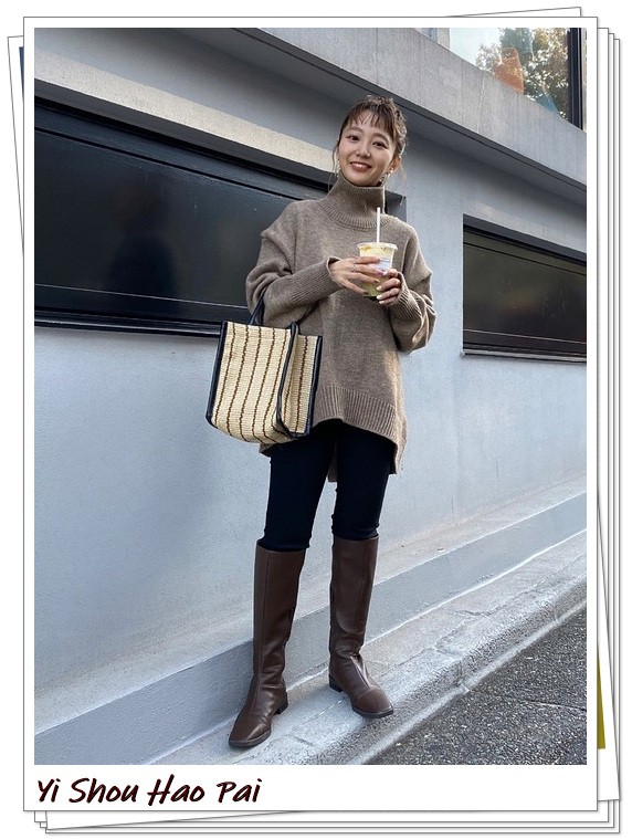 棕色长靴冬季不露腿搭配,棕色长靴怎么搭配好看冬季